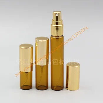 

3ml/5ml/10ml brown/amber Glass Bottle With shiny gold aluminum sprayer,mist glass bottle.travel refillable perfume bottle