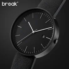 BREAK 2016 men unisex stainless steel genuine leather strap minimalist fashion casual business dress quartz watches