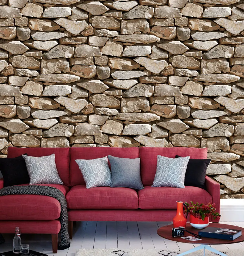 Waterproof Vintage 3D stone Effect Wallpaper Roll Modern Rustic