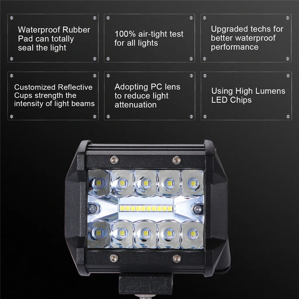 Новинка, 4 дюйма, 200 Вт, 3 ряда, светодиодный светильник для работы, барные стручки, комбинированное крепление, лампа для вождения 12 В, 6000 K, лм, для вождения, внедорожная лодка, автомобиль
