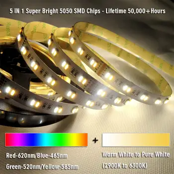 

5M RGB+CCT 5in1 Color Changeable LED Night light RGB Dual White 5050 SMD DIY Closet Kitchen Cabinet lights Wardrobe lamp 12v 24v