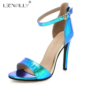 

Lsewilly summer sandals buckle ladies prom wedding shoes super high heels shoes elegant women sandals large size 32-48 E974
