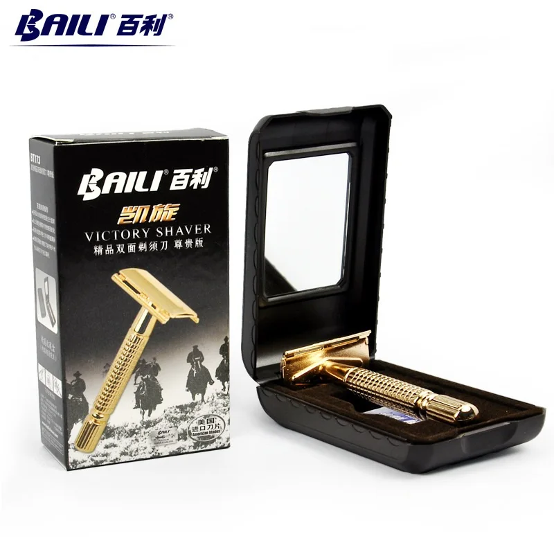 

BAILI Men's Manual Barber Shaving Blade Safety Razor Shaver Handle Holder Stainless Double Edge Xmas Gift +1 Blade +1 Case BT173