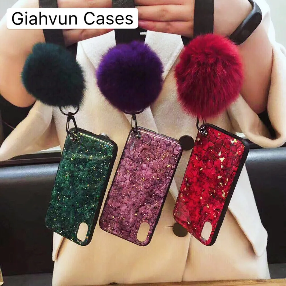 

Phone cases case Luxury Marble Glitter Holder Coque Fur pompom For Samsung Galaxy S9 S8 S7 S7Edge s9plus s8plus plus case cover