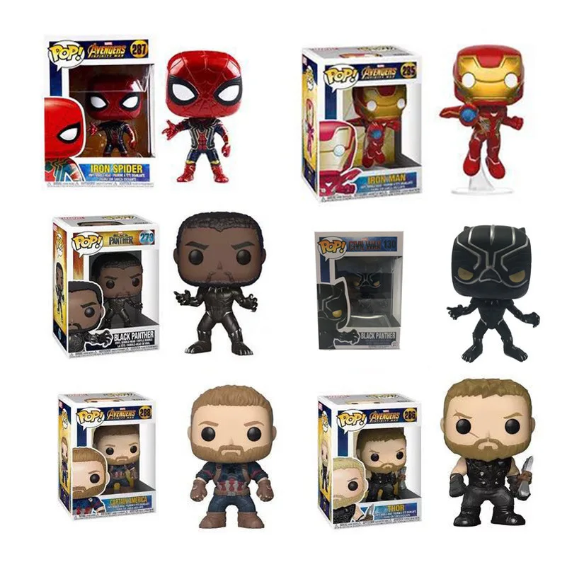 

Marvel Dolls Iron Man Spider Thor Black Panther Captain American Action Figure Kids Baby Toys for Children Funko POP Toy