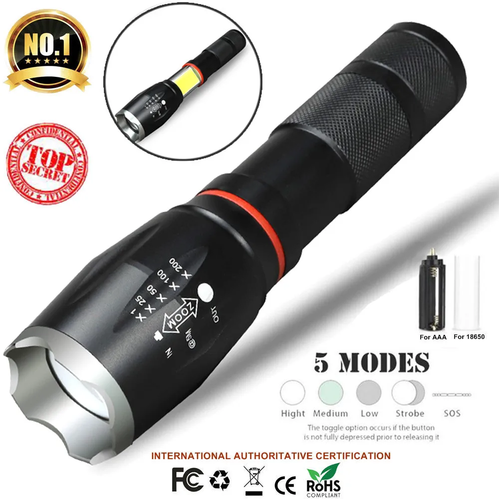 

Bike light Waterproof XM-L T6 Tactical Military LED Flashlight Torch Zoomable For 18650 5 Modes tactical flashlight A1