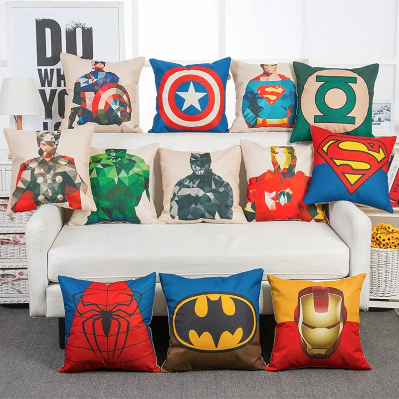 

The Avengers Superman/Spiderman/Batman Print 45*45cm Cushion Cover Linen Throw Pillow Car Home Decoration Decorative Pillowcase