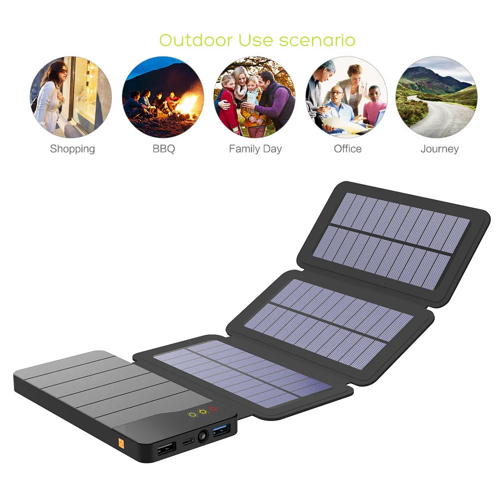 

ALLPOWERS Solar Power Bank 10000mAh Type-C Dual USB Solar External Battery for iPhone iPad Samsung HTC LG Sony Oppo Vivo Nokia.