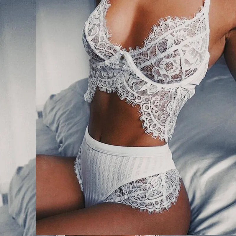 

Aprmhisy Hot New Solid Sexy Bra Set Women Push Up Seamless Transparent Bra And High Waist Panties Underwear Set
