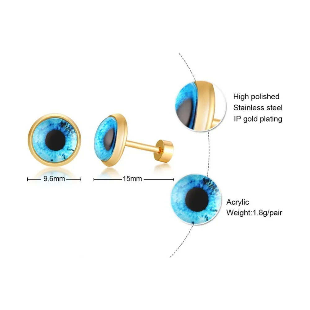 Vnox серьги-гвоздики с голубыми глазами для женщин золотой тон нержавеющая сталь серьги Подарки для нее
