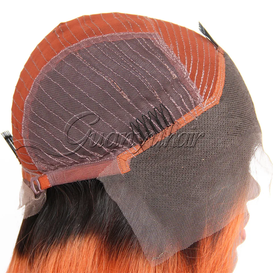 Предварительно сорванный Омбре # 1B/оранжевый бразильский Реми человеческие волосы 13*4 Кружева передние парики прямые 150% плотность