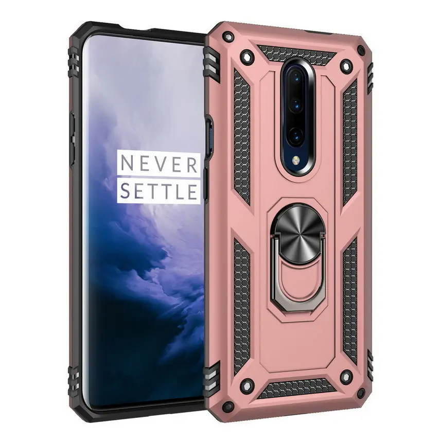 Роскошный защитный противоударный чехол для OnePlus 7 Pro, силиконовый бампер, Гибридный чехол для OnePlus 7 OnePlus 7 pro 1+ 7, металлическое кольцо - Цвет: Rose gold