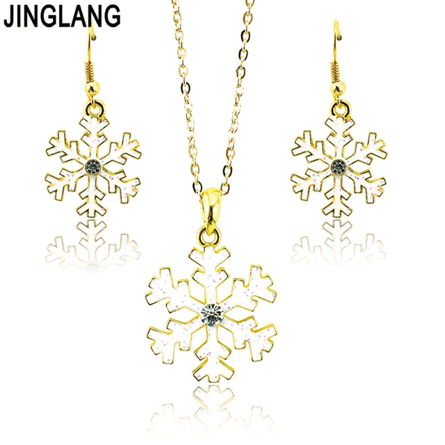 Christmas Gift Jewelry Sets Fashion Gold Color Snowflake Earrings Christmas Gift Jewelry Sets Fashion Gold Color Snowflake Earrings Necklace Set For Women Decoration