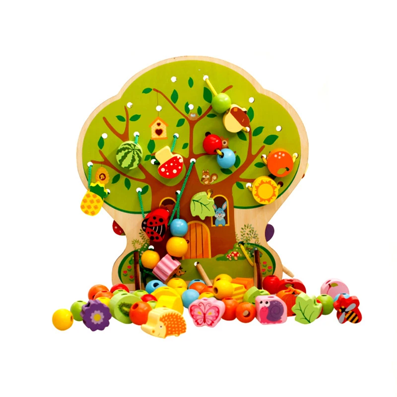Candywood Деревянные игрушки мультфильм струнные бусины дерево деревянные животные фруктовые бусины игрушки Обучающие Развивающие игрушки для детей