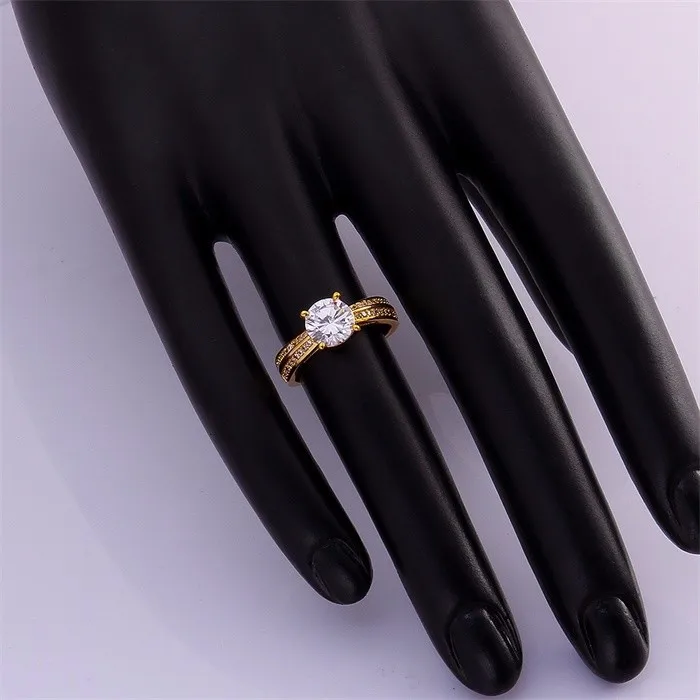 Хорошее ювелирное изделие, настоящее кольцо из желтого золота 24 к для женщин, 1 карат, CZ, Диамант, обручальное кольцо, набор золотых колец, Размер 7, 8, R139