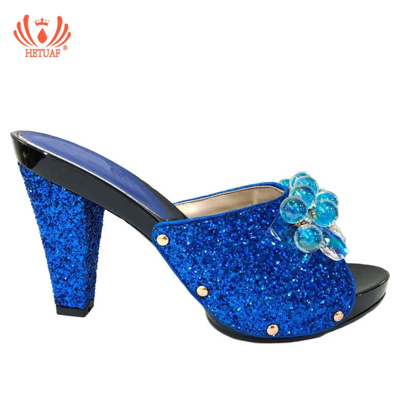 

New Royal Blue Wedding African High Heels Sandals Set Novelty Italian Shoes Nigerian Shoe Possible With Evening Bag Good Quality