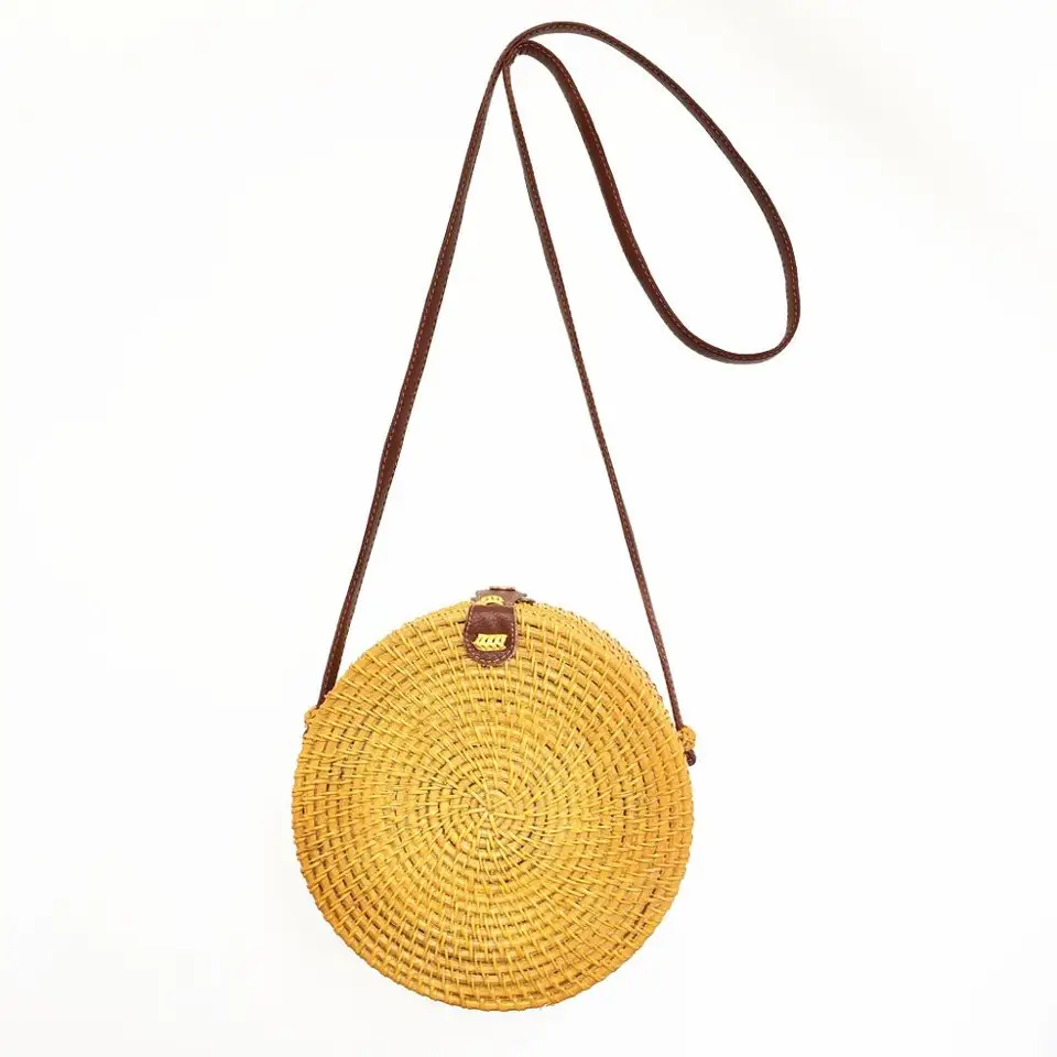 yellow rattan bag