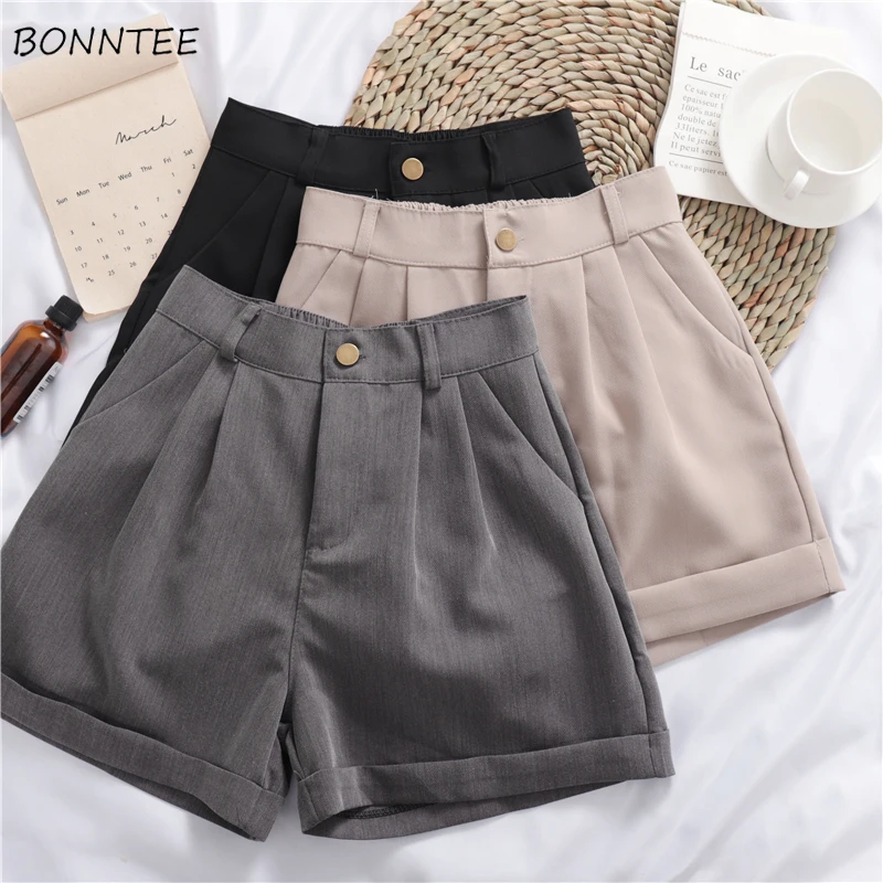 

Shorts Women Solid Trendy Elegant All-match High-quality Korean Style Single Button Daily Womens Female Loose Simple 2019 New