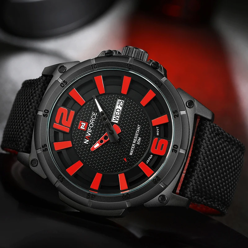 Часы NAVIFORCE мужские спортивные армейские кожаные водонепроницаемые