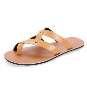 

Men's Slippers PU Leather Comfortable Man Flip Flops Soft Flat Outdoor Summer Black White Casual Male Chaussures Femme