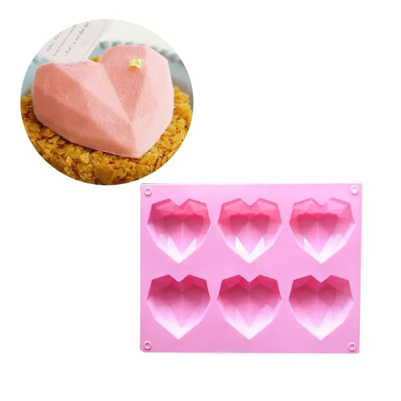 6-Полость 3D «любящее сердце» в форме ромба прямоугольной формы DIY силиконовые формы мусс шоколадный торт Мыло пудинг пресс-форма ручной инструмент лоток