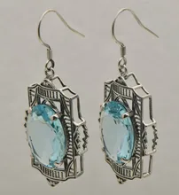 Envío gratis el 2015 nueva corona Edward 1910 vintage 925 7.1 ct aquamarine mujeres pendientes