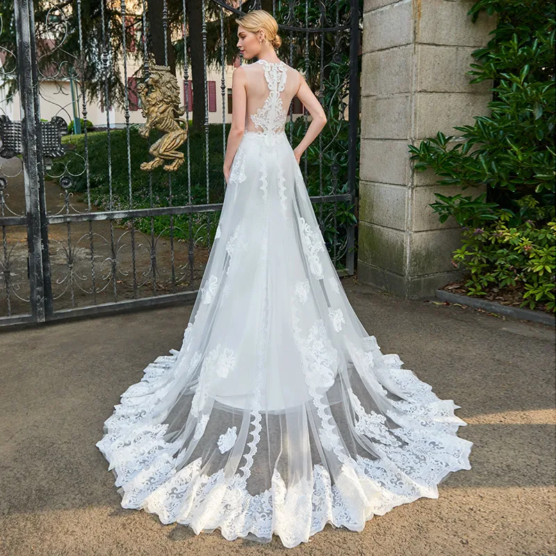Кружевное свадебное платье Dressv с аппликацией и глубоким круглым вырезом без