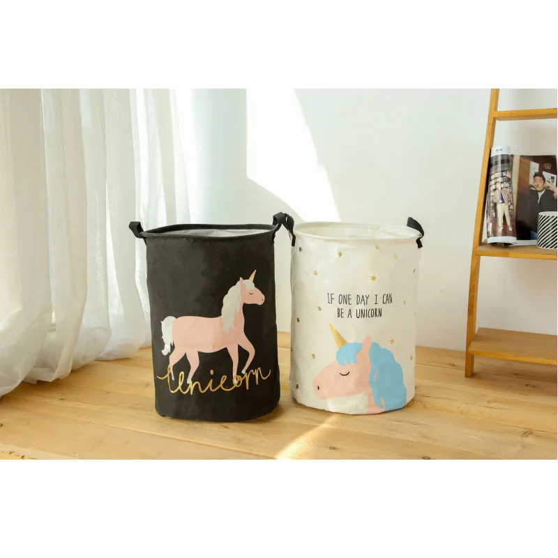 

Lovely Cartoon Unicorn Folding Waterproof Laundry Basket Dirty Clothes Toys Sundries Storage Bucket For Household Storage Basket