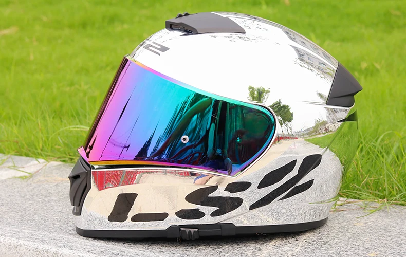 LS2 FF390 выключатель мотоциклетный шлем хромированные зеркальные линзы дымчатый цветной серебристый козырек с анти-противотуманными отверстиями