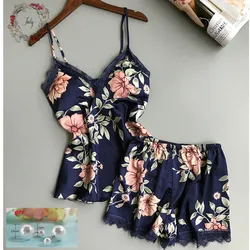 Sleep Lounge Pajama Set 2 pieces Sexy Satin Sleepwear Women Summer Femme Fashion Flower Pajamas Sleep Lounge Pajama Set 2 pieces Sexy Satin Sleepwear Women Summer Femme Fashion Flower Pajamas