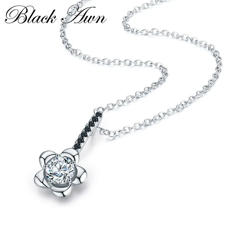 [BLACK AWN] Silver Color Fashion Jewelry Black and White Eternity Band Trendy Engagement Necklaces Wedding Pendants P095