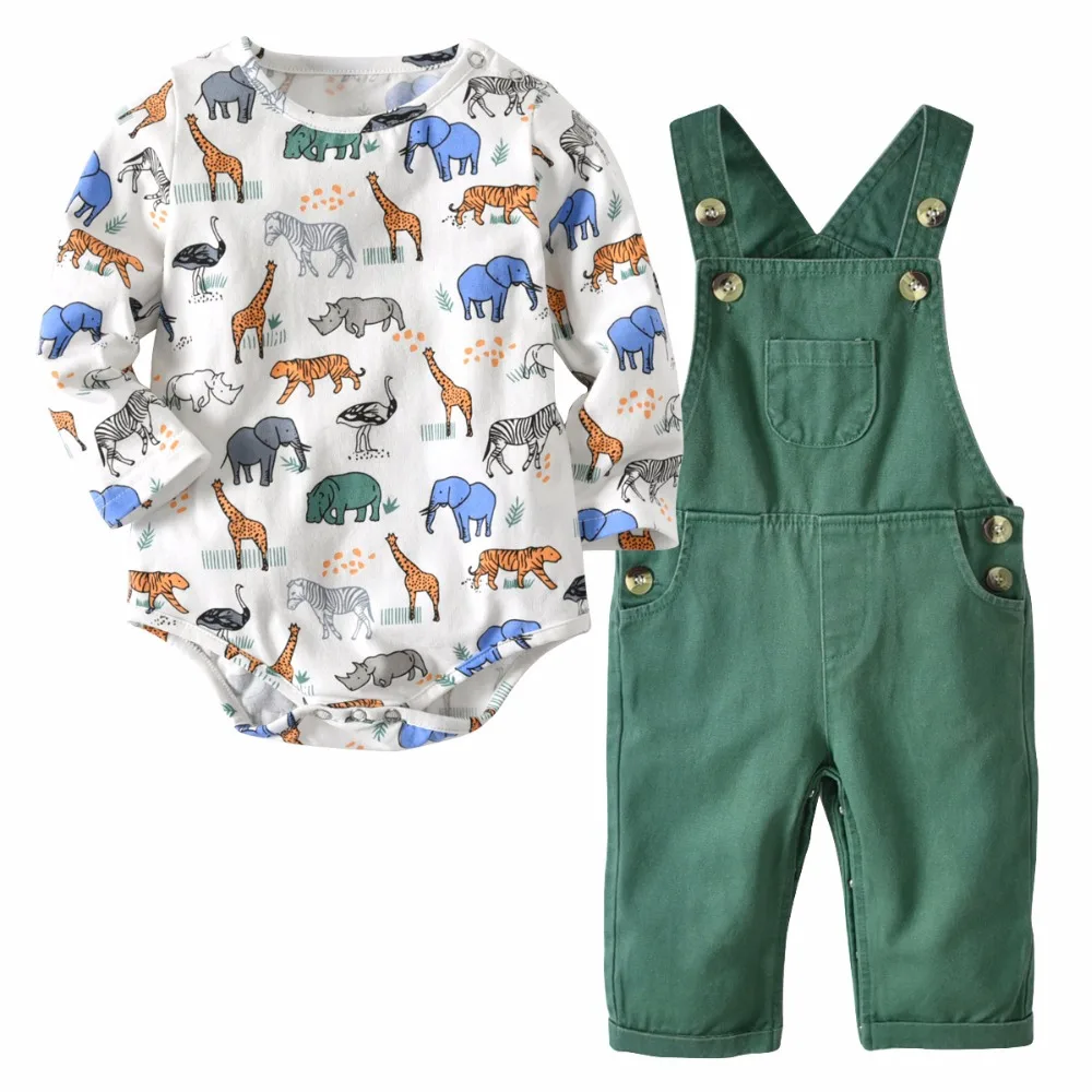 

Baby Boys Clothing Sets Cotton Long-Sleeved Animals Print Rompers + Pant Spring Autumn 3-24 Months
