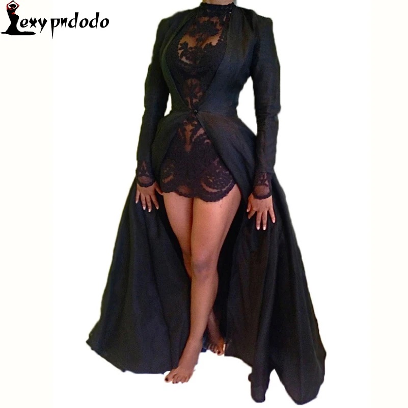 Maxi Dress Fashion Sexy Lace Dress Two Piece Black Long Sleeve Elegant Vintage Dress Cheap Chiffon