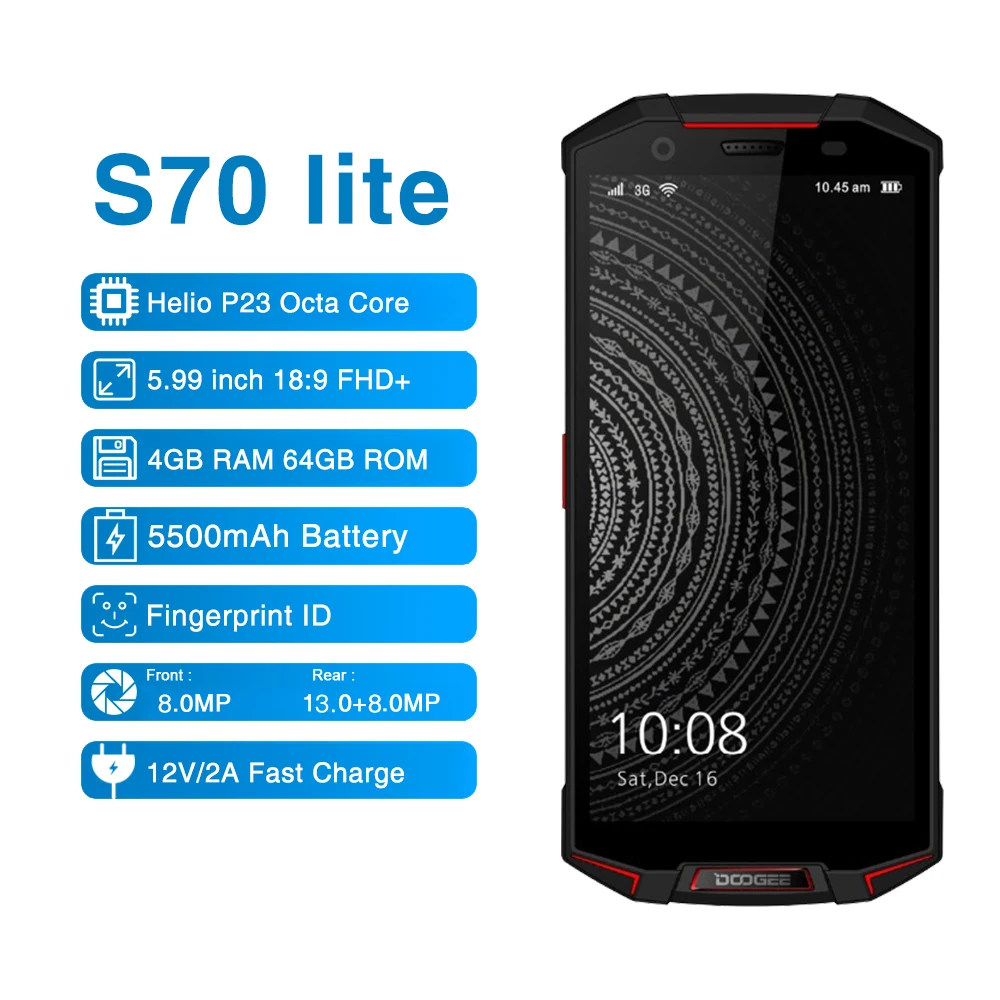 DOOGEE S70 lite 4GB 64GB Global Dual 4G IP68 водонепроницаемый телефон Android 8 1 5 99 &quotHelio P23