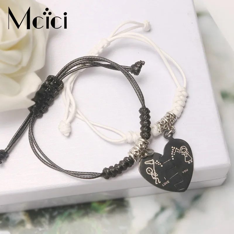 2pcs Love You Cute Romantic Lover Charm Bracelet Steel Bangle Handmade Adjustable Rope Gift Bohemian Fashion Jewelry Accessories | Украшения