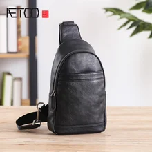 AETOO Chest bag, male leather casual single shoulder crossbody bag, large capacity men's head layer cowhide chest Bag