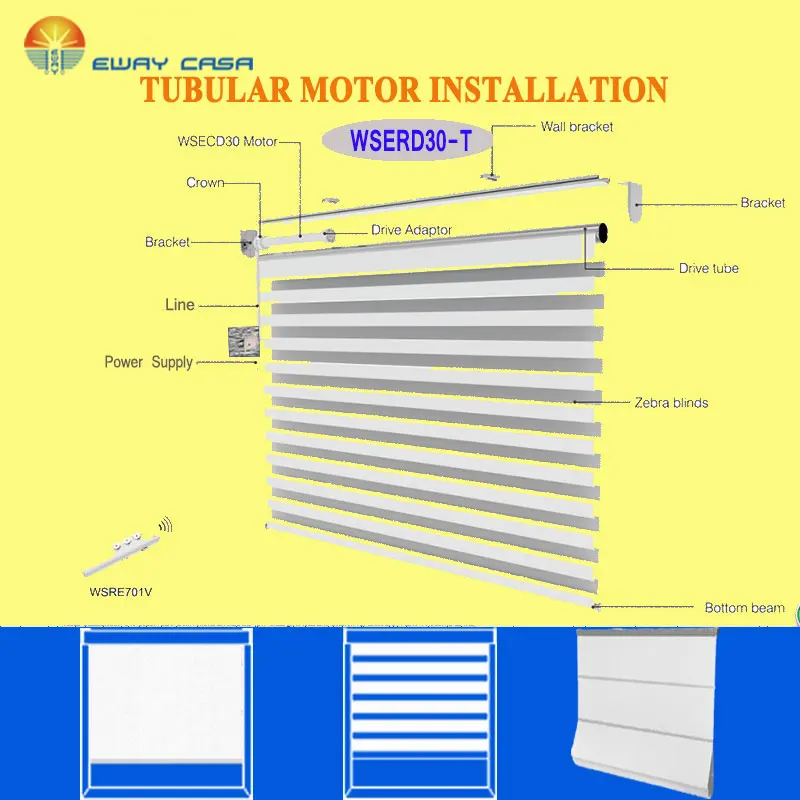 Штора электрическая шторы тени жалюзи плиссе шторы тени Трубчатый мотор для моторизованные жалюзи электронный переключатель предела тени EWAY CASA AC220V Dia. 25 мм SUPERQUIET 36 дБ Максимальная нагрузка 5 кг 30-T