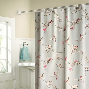 

New Colorful Eco-friendly Creative Birds and Flowers Polyester High Quality Washable Bath Decor Shower Curtains Bath Products