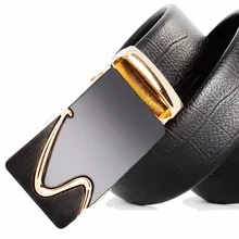 

Fashion Men Waistband PU-Leather Belt Luxury "S" Automatic Buckle Men Belts Casual Male Splice Crocodile pattern Ratchet Belts