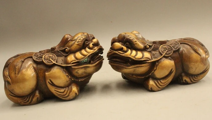 

wholesale factory 5" China Chinese Folk Feng Shui Bronze Money Pi Xiu Unicorn Beast Statue
