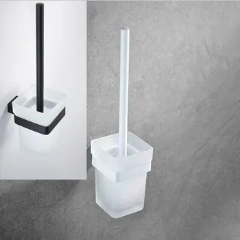 

European Black/White 304 Stainless Stee Toilet Brush Holder Set, Glass Base And Soft Hair Toilet Brush