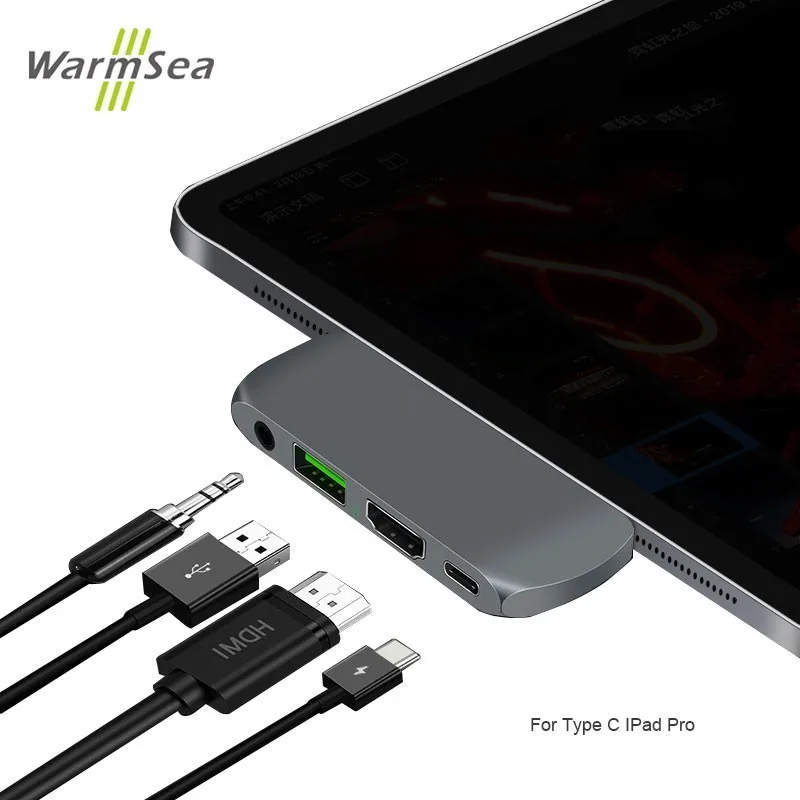 USB C концентратор для Ipad Pro USB-C адаптер с зарядка PD HDMI 4 K USB 3,0 3,5 мм аудио совместимый MacBook Pro SamsuS8 S9 S10 P20 P30