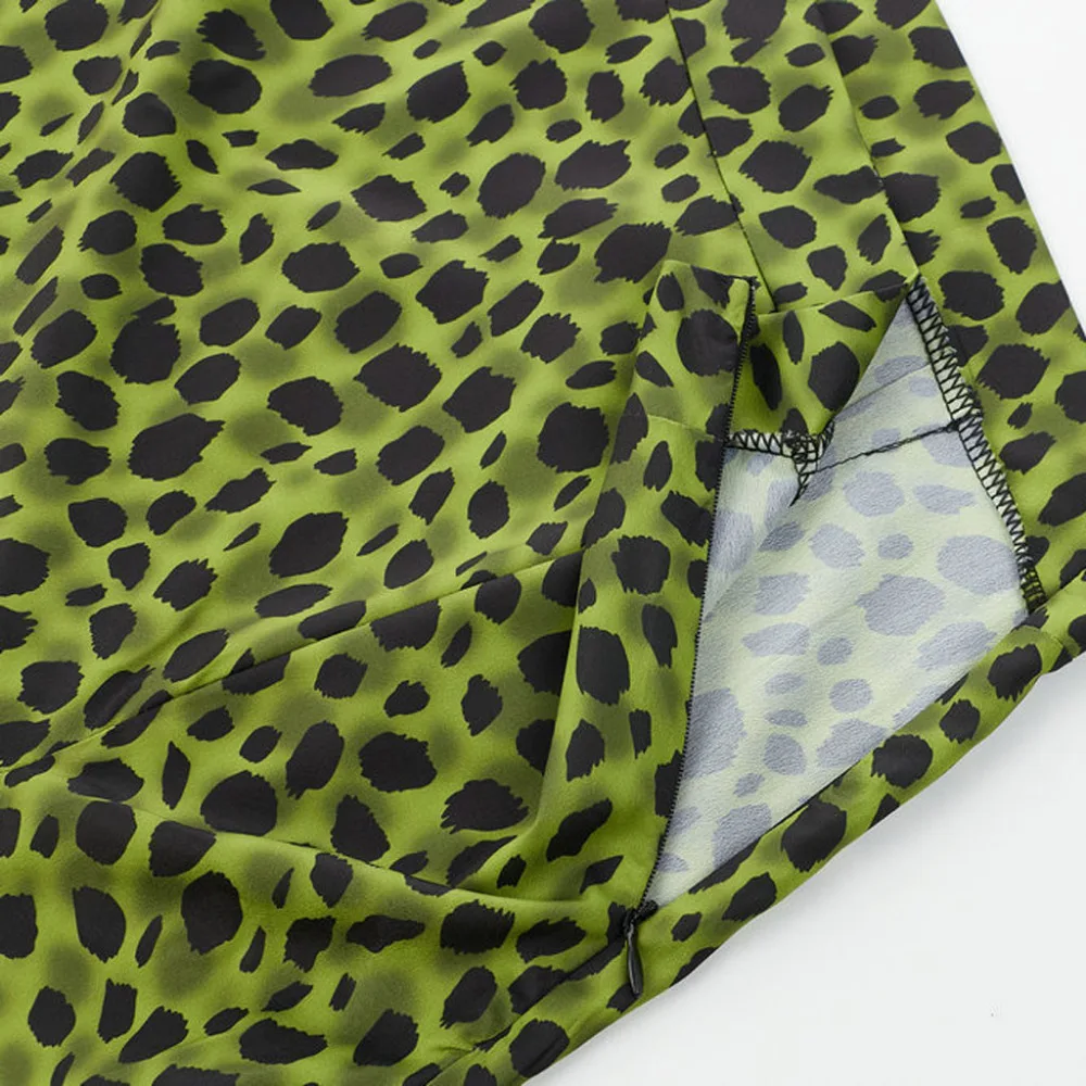 Женская юбка средней длины с высокой талией, Женская леопардовая зеленая леопардовая расцветка, в горошек, Повседневная шикарная летняя юбка, сексуальная высокая H4
