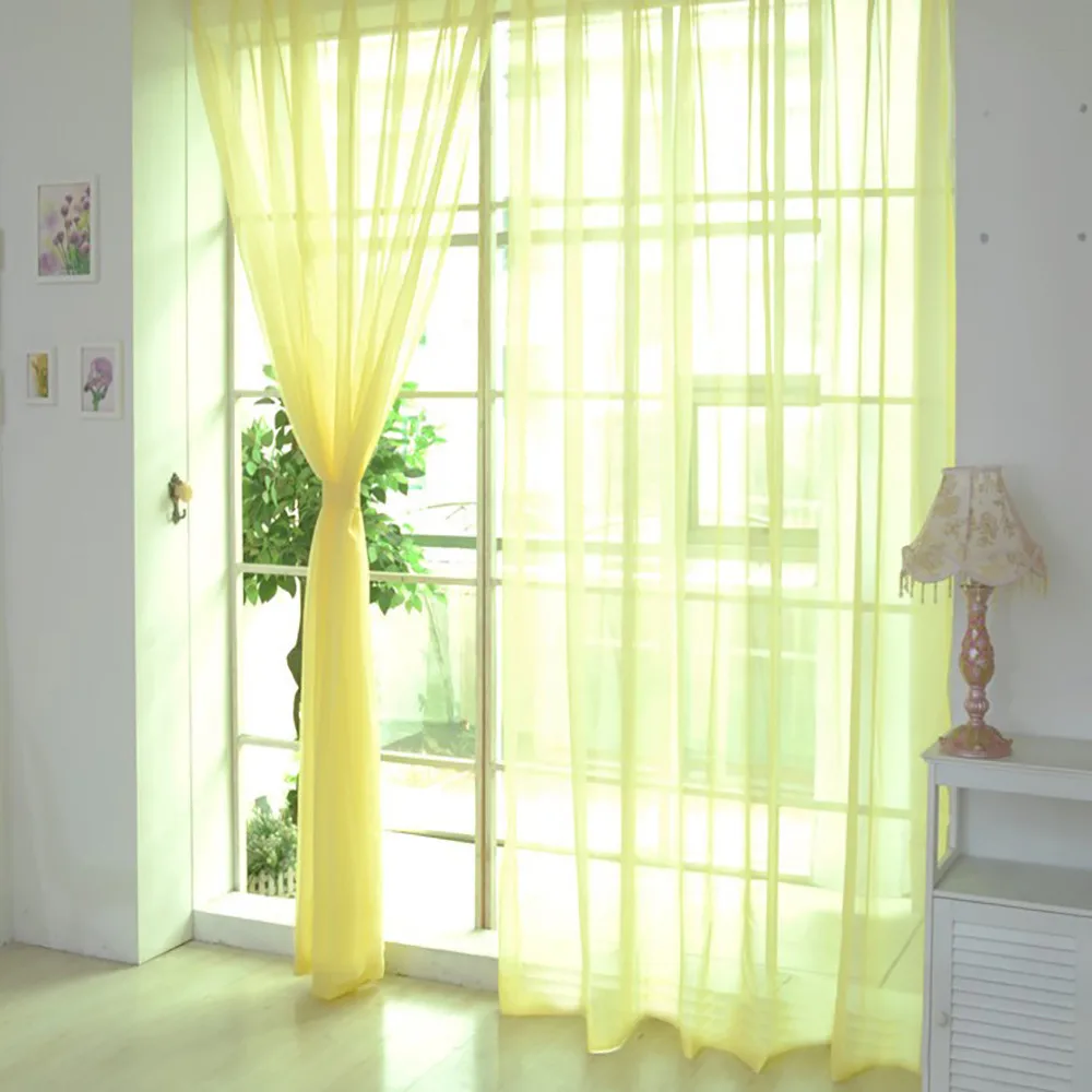 Занавеска однотонная Тюлевая дверь окна шторы с драпировкой и вставкой прозрачный шарф подзоры современная спальня гостиная шторы Cortinas#15 - Цвет: Yellow