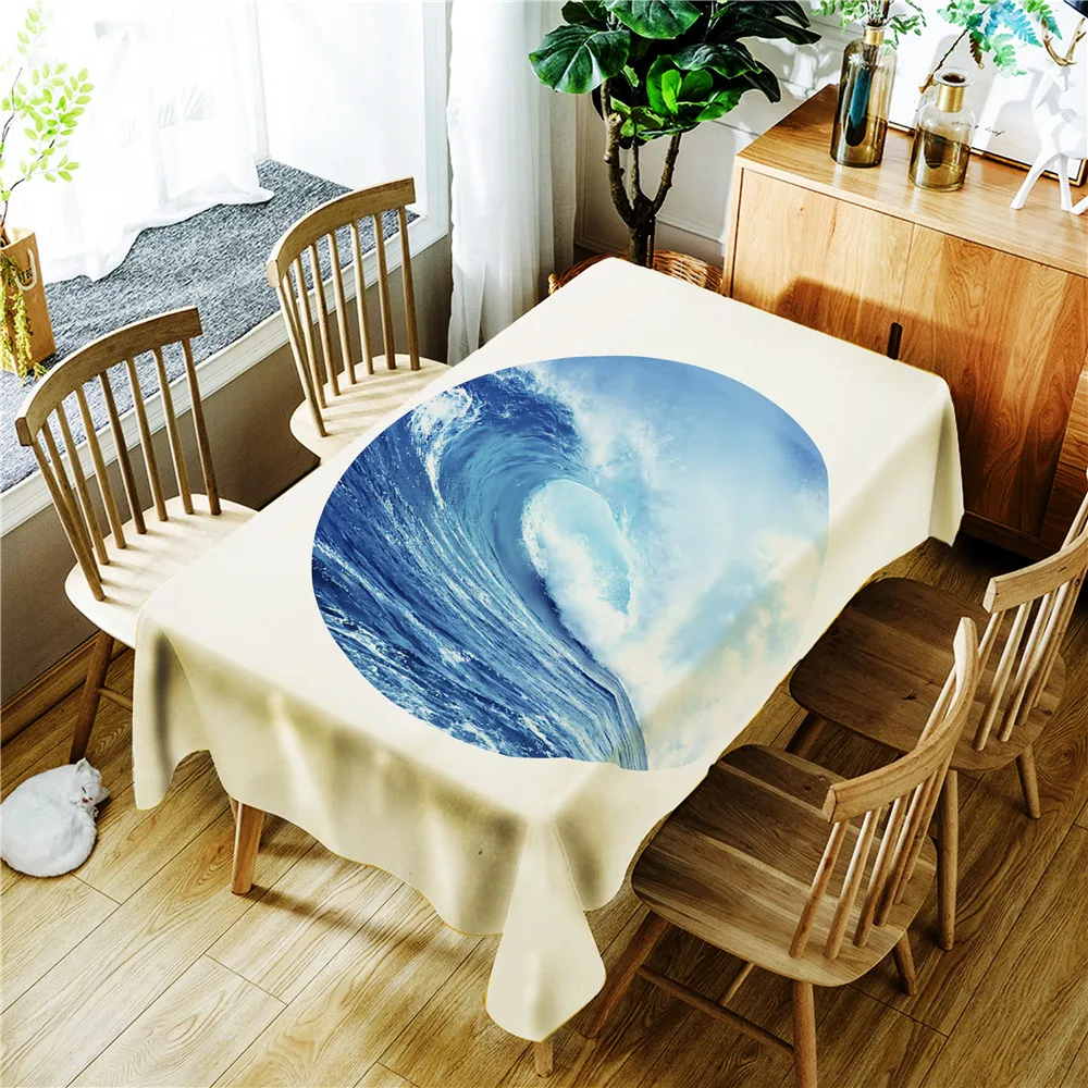 

Customize Europe tablecloth Blue Ocean Wave Scenic Pattern Polyester Rectangular Table cloth Wedding Banquet Table Cover 150*300