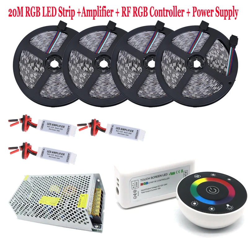

5050 IP65 Waterproof RGB LED Strip Diode Tape Flexible Holiday Light RF Remote RGB Controller 12V DC 15A Power Supply Full Kit