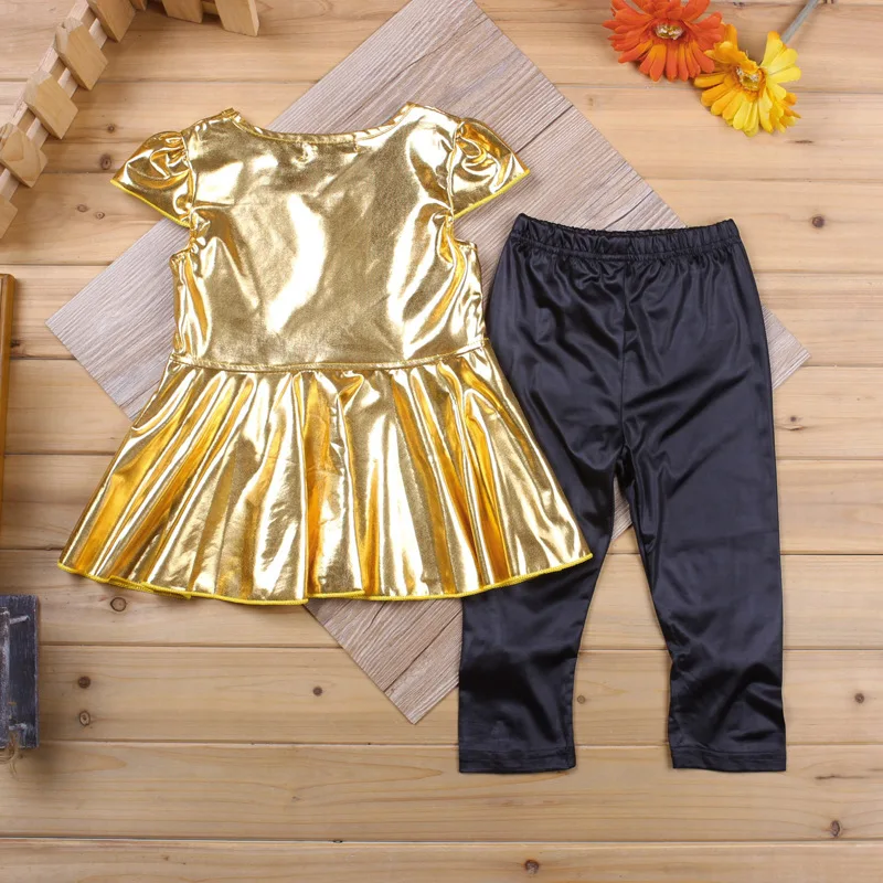 Baby-Girls-Clothing-Set-2018-New-2-Pieces-sets-Golden-Tops-Dress-Black-Pants-Toddler-girl