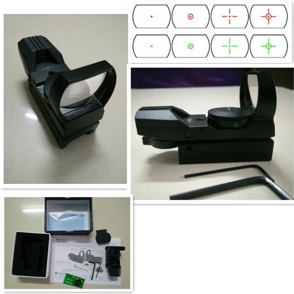 

Holographic 4 Reticle Red/Green Dot Tactical Reflex Sight Scope with Mount for Gun 33mm New Including batteries