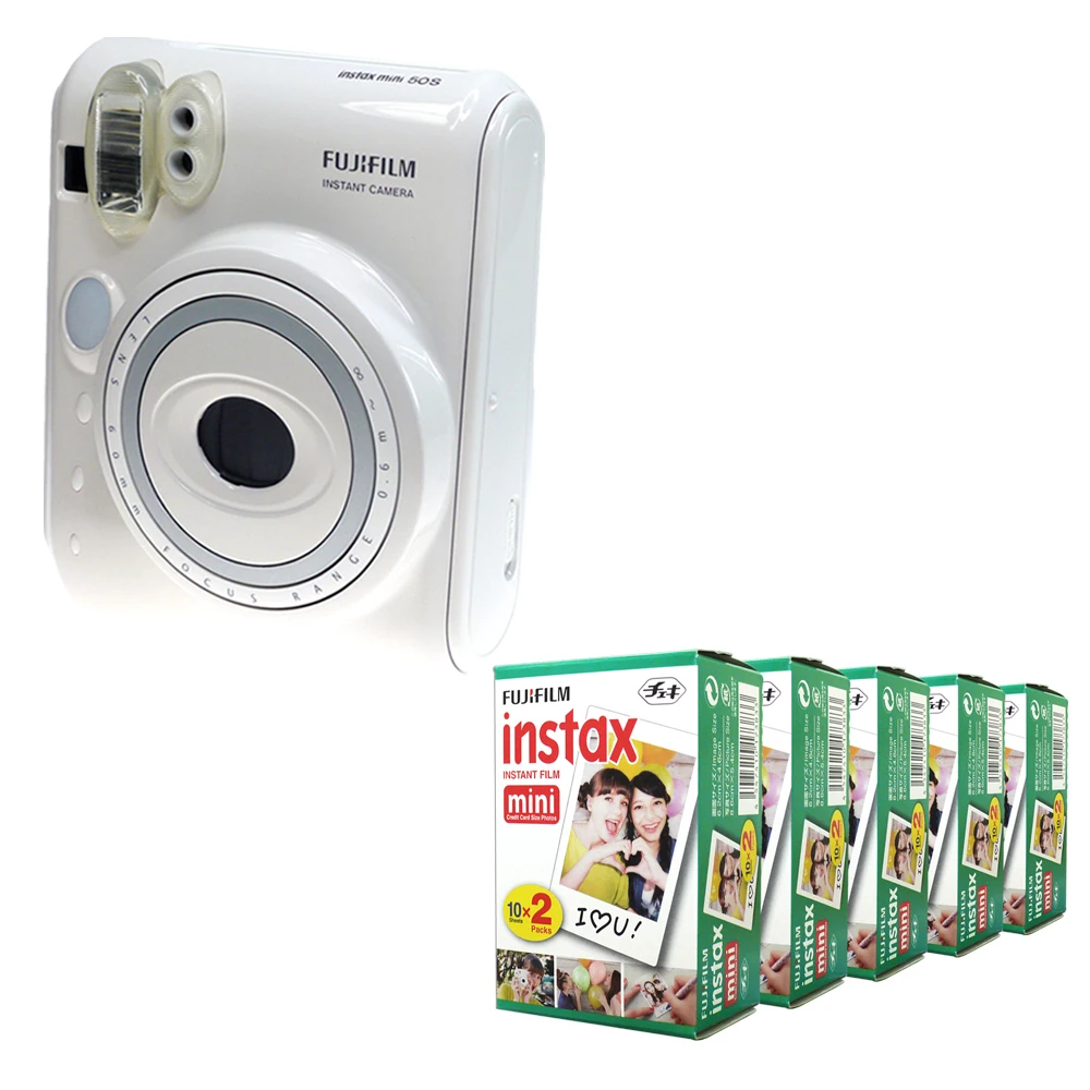 Фотокамера моментальной печати Fujifilm Instax Mini 50s Piano White+ фотопленка Fuji Instax Mini 100 White