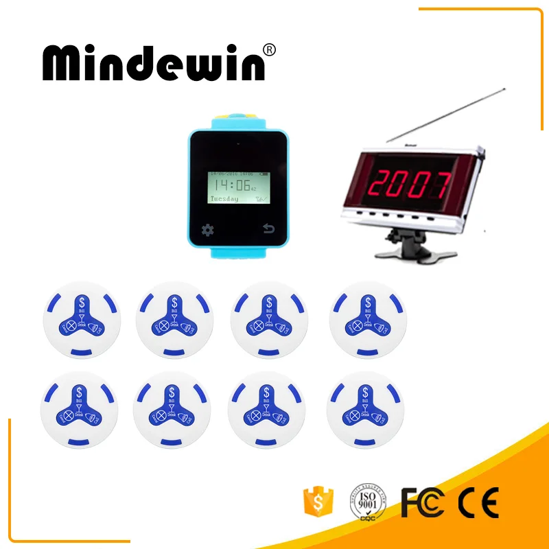 

Mindewin Multi-funcation Call System Touch Screen Wireless Wrist Watch Pager Wireless Quece Witing LED Display With Alarm Bell